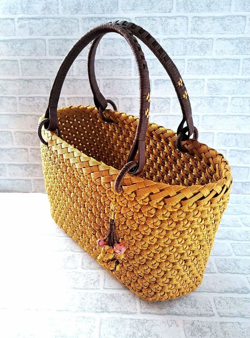 専用 ミモザ×黒糖 クラフトバンド花結び クラフトテープかごバッグ