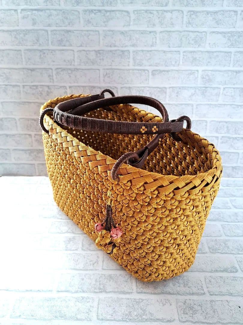 専用 ミモザ×黒糖 クラフトバンド花結び クラフトテープかごバッグ