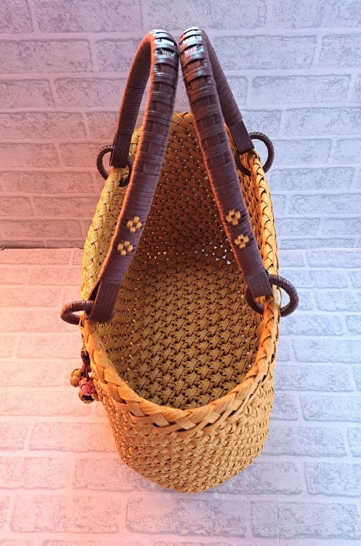 専用 ミモザ×黒糖 クラフトバンド花結び クラフトテープかごバッグ