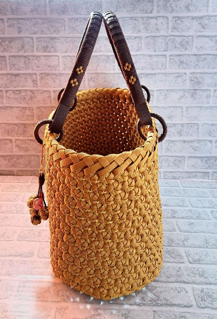 専用 ミモザ×黒糖 クラフトバンド花結び クラフトテープかごバッグ