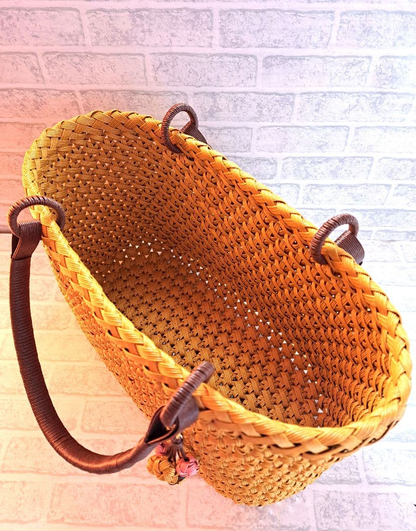 専用 ミモザ×黒糖 クラフトバンド花結び クラフトテープかごバッグ