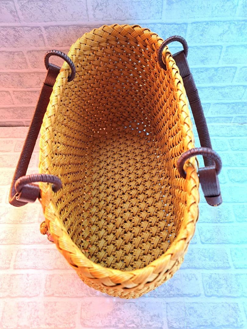 専用 ミモザ×黒糖 クラフトバンド花結び クラフトテープかごバッグ