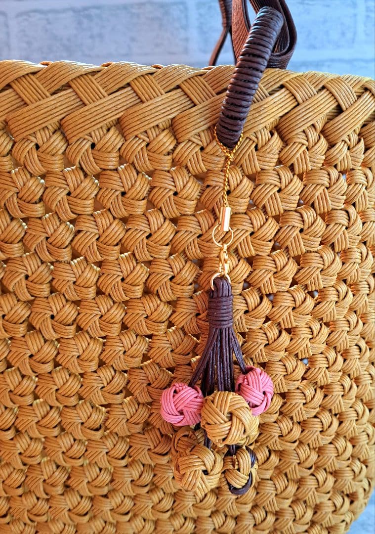 専用 ミモザ×黒糖 クラフトバンド花結び クラフトテープかごバッグ