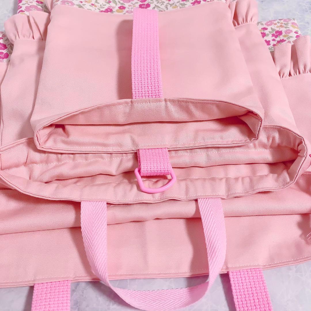 【完成品】　レッスンバッグ　手提げ　リボン　女の子　刺繍　花柄　入園入学　ピンク
