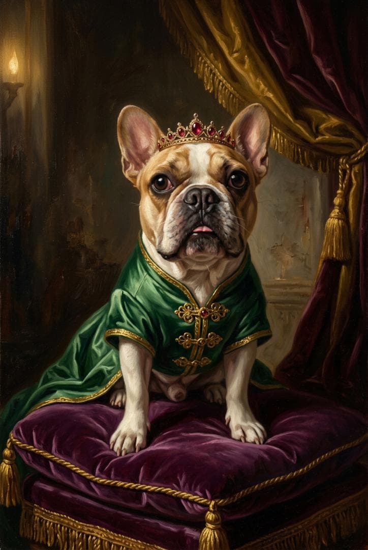 犬（フレンチブルドッグ）のルネサンス風肖像画 A3額装インテリア壁掛け