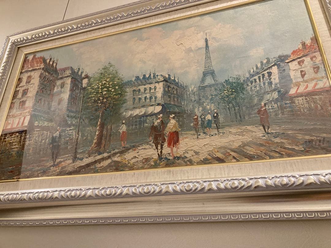 パリの街並み 油彩画 エッフェル塔