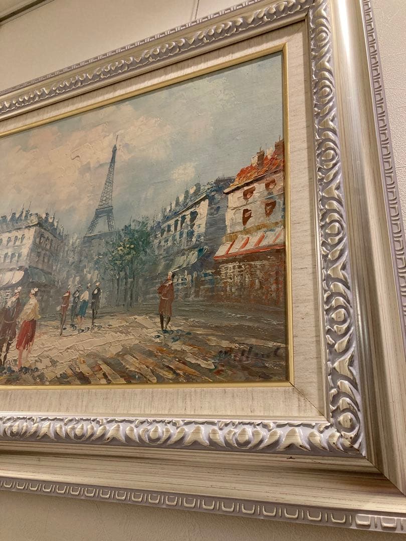 パリの街並み 油彩画 エッフェル塔