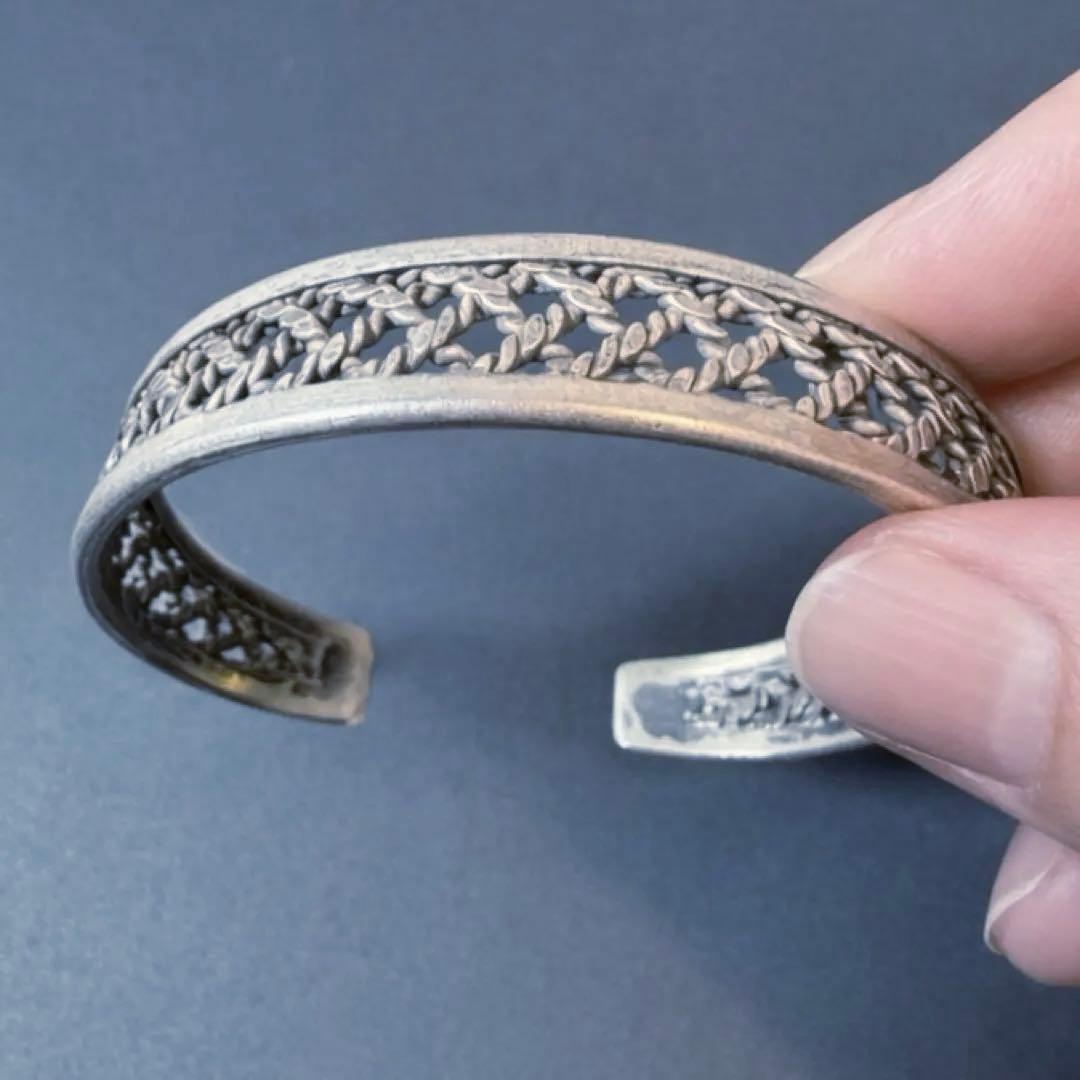 【本物】カレン族シルバー バングル 高純度 繊細 編み込み ハンドメイド