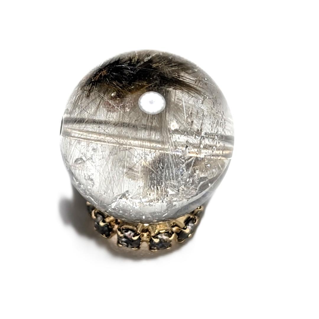 【奇跡の鉱物の塊】プラチナルチルクォーツ 一点物 11ミリ 1粒売り 貫通穴あり