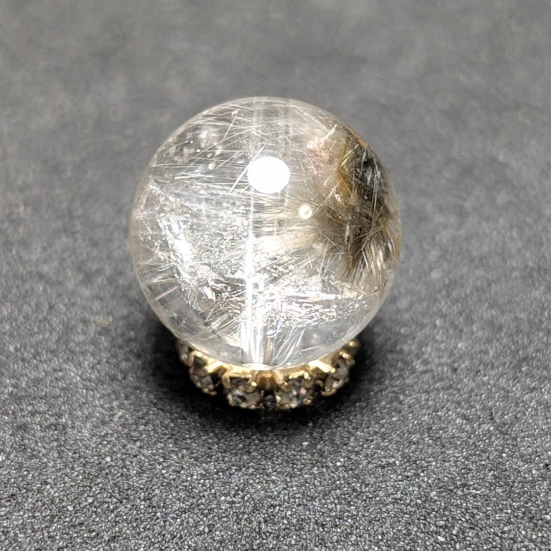 【奇跡の鉱物の塊】プラチナルチルクォーツ 一点物 11ミリ 1粒売り 貫通穴あり