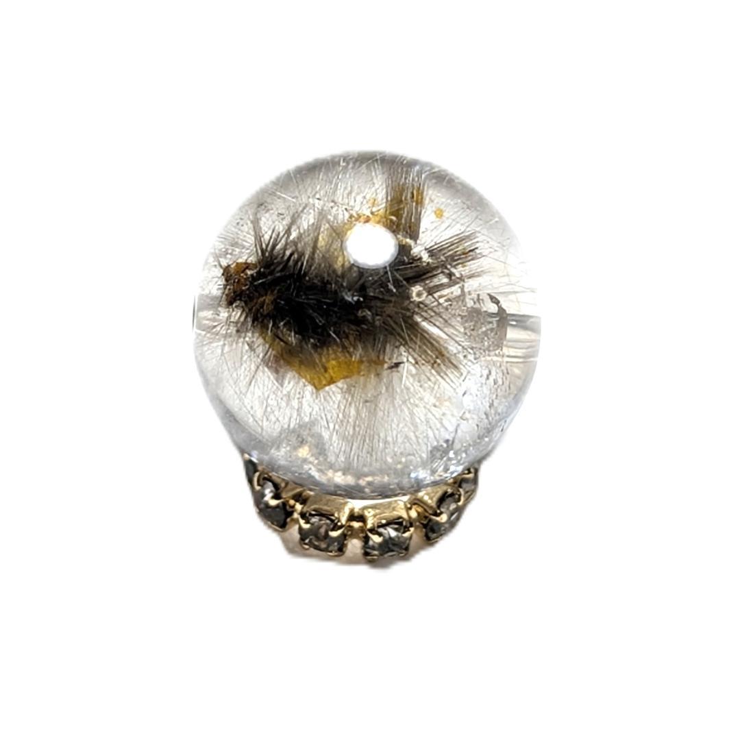 【奇跡の鉱物の塊】プラチナルチルクォーツ 一点物 11ミリ 1粒売り 貫通穴あり