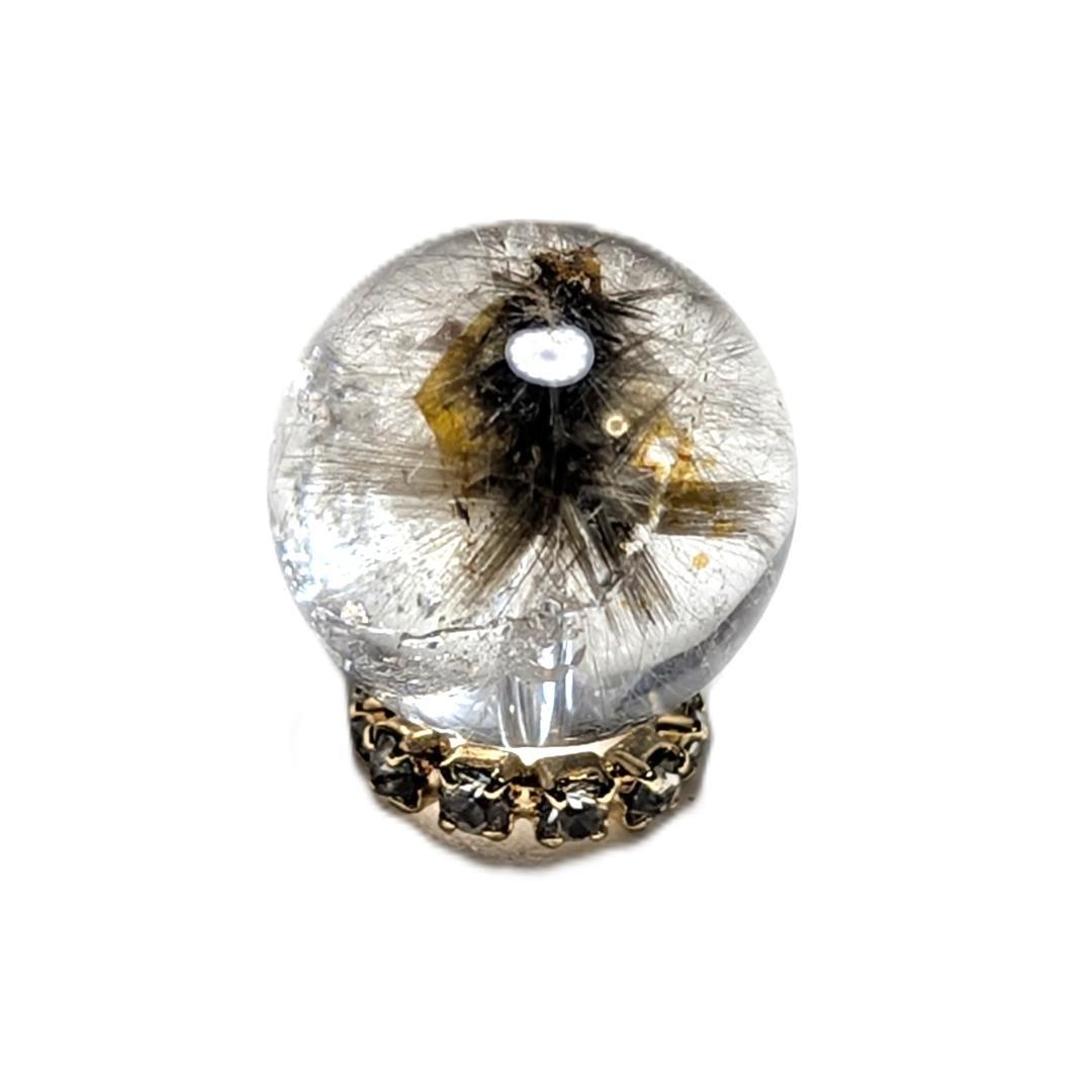 【奇跡の鉱物の塊】プラチナルチルクォーツ 一点物 11ミリ 1粒売り 貫通穴あり