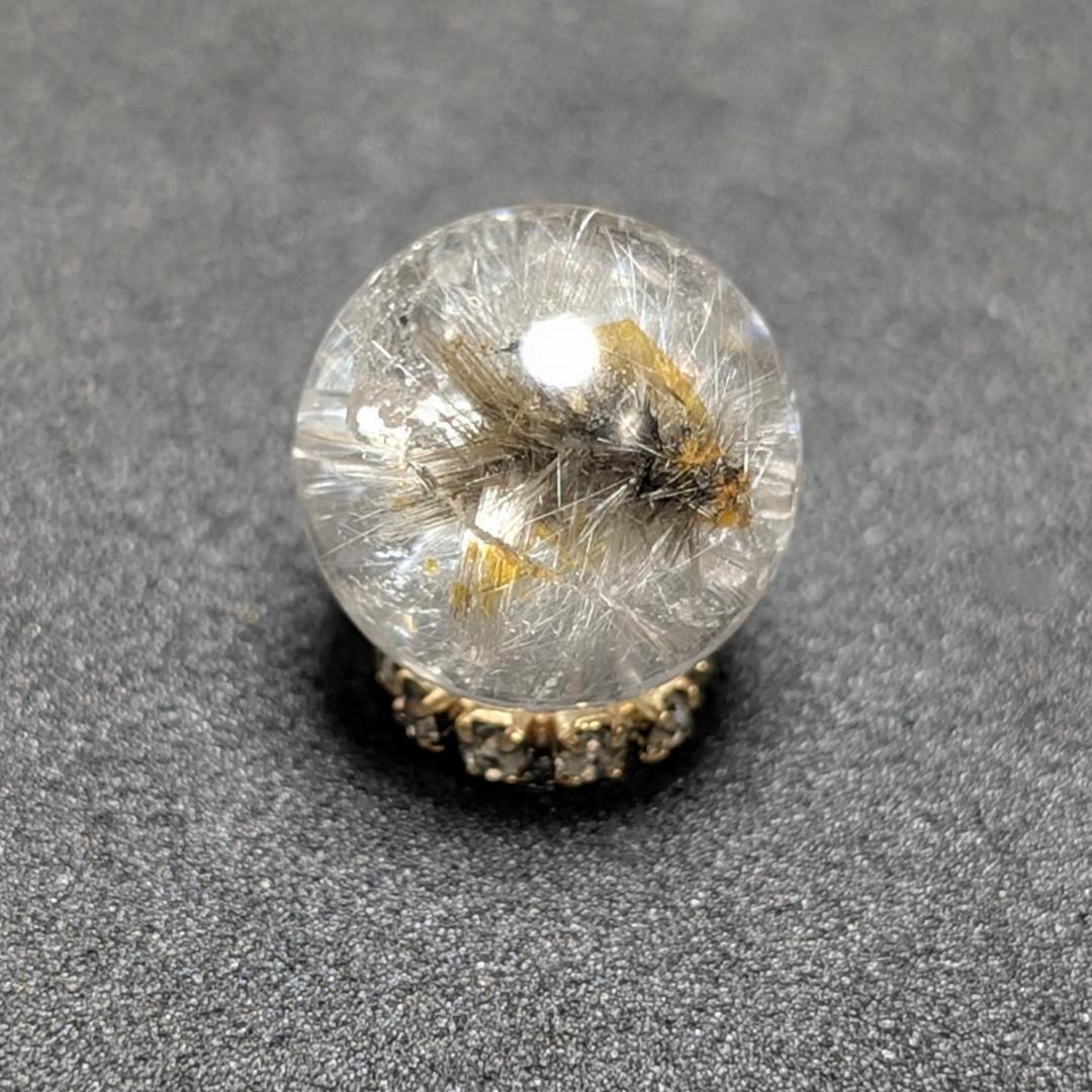 【奇跡の鉱物の塊】プラチナルチルクォーツ 一点物 11ミリ 1粒売り 貫通穴あり