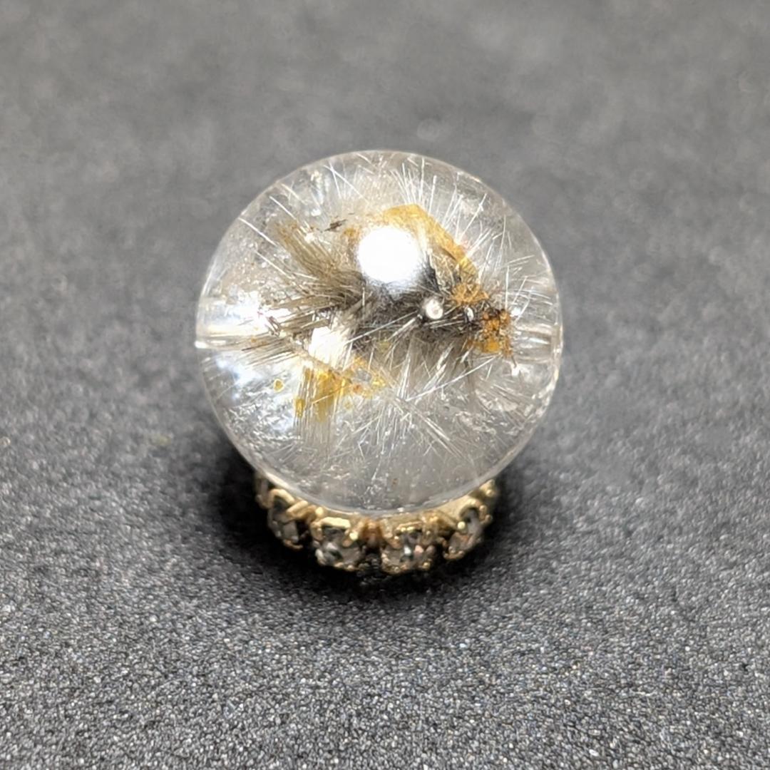 【奇跡の鉱物の塊】プラチナルチルクォーツ 一点物 11ミリ 1粒売り 貫通穴あり