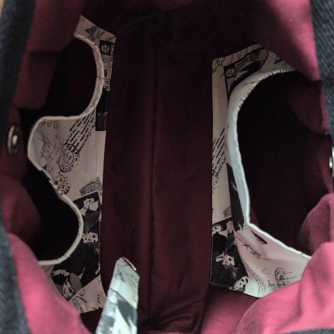 ハンドメイド　中原淳一パネル×小関鈴子生地使用　グラニーバッグ　モダンガール