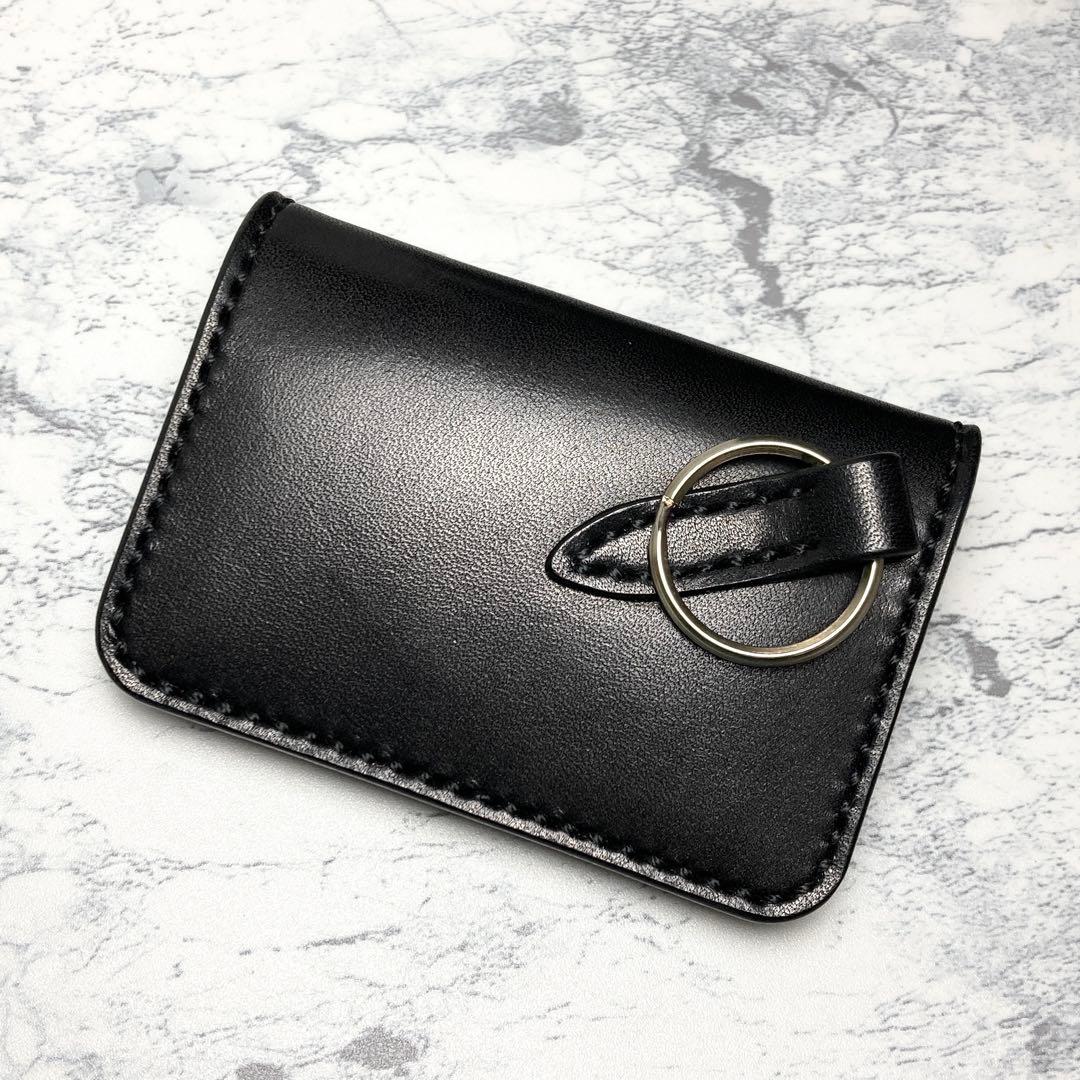 【総手縫い】栃木レザー ミニ財布 キーリング付 本革 コンパクト財布 黒 メンズ