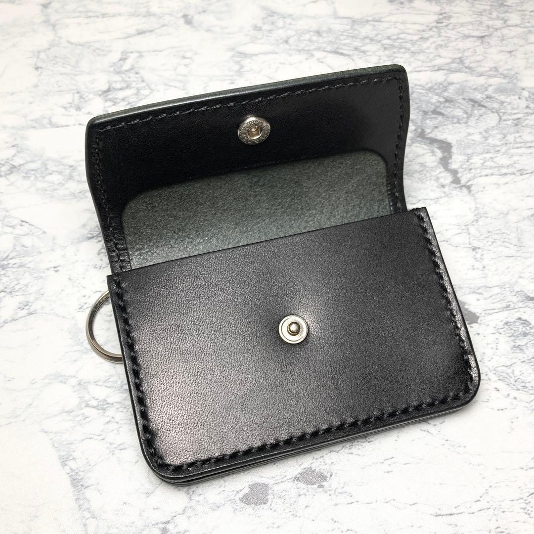 【総手縫い】栃木レザー ミニ財布 キーリング付 本革 コンパクト財布 黒 メンズ