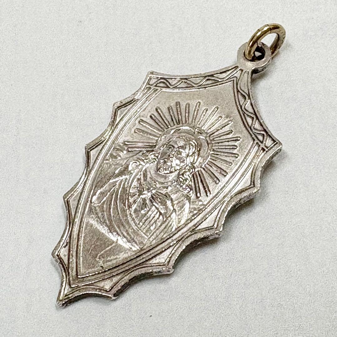 アンティーク 大型 聖母マリア イエス メダイ ペンダントトップ 52x27mm