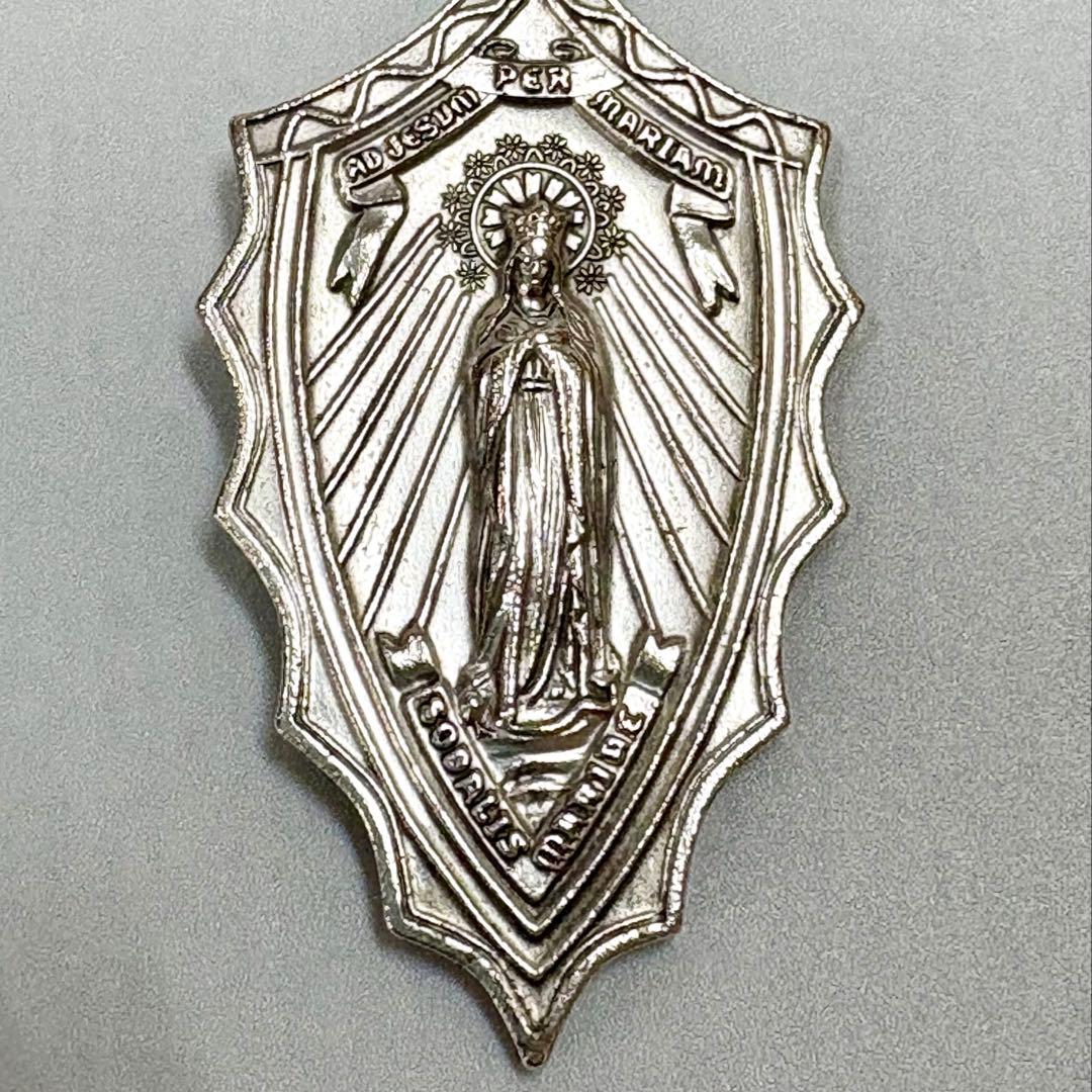 アンティーク 大型 聖母マリア イエス メダイ ペンダントトップ 52x27mm