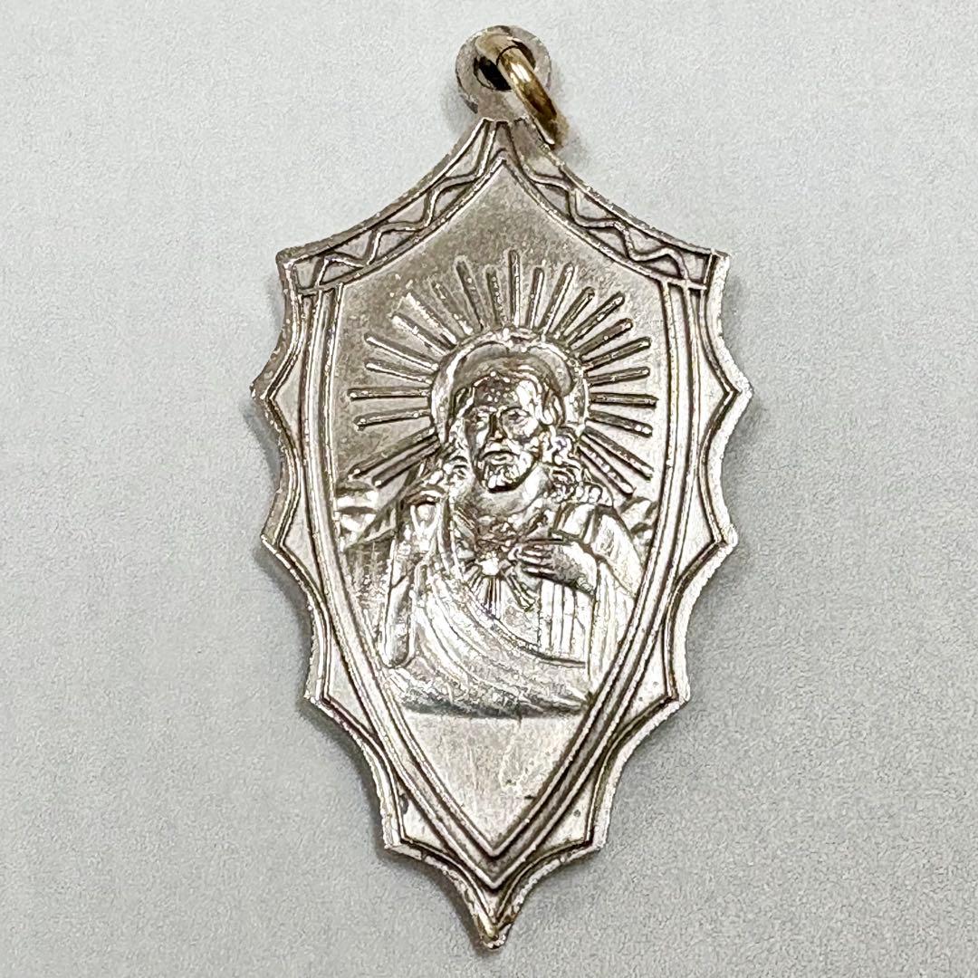 アンティーク 大型 聖母マリア イエス メダイ ペンダントトップ 52x27mm