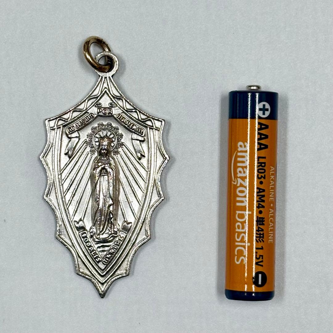 アンティーク 大型 聖母マリア イエス メダイ ペンダントトップ 52x27mm