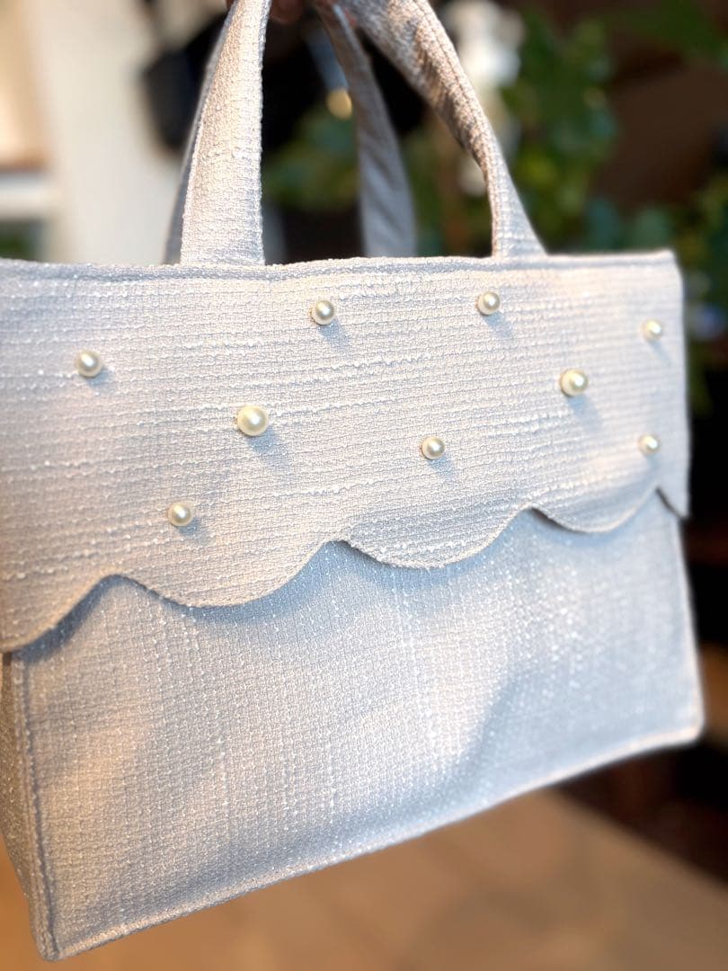 ume　ツイード スカラップ サブバッグ スクエア パール オフホワイト