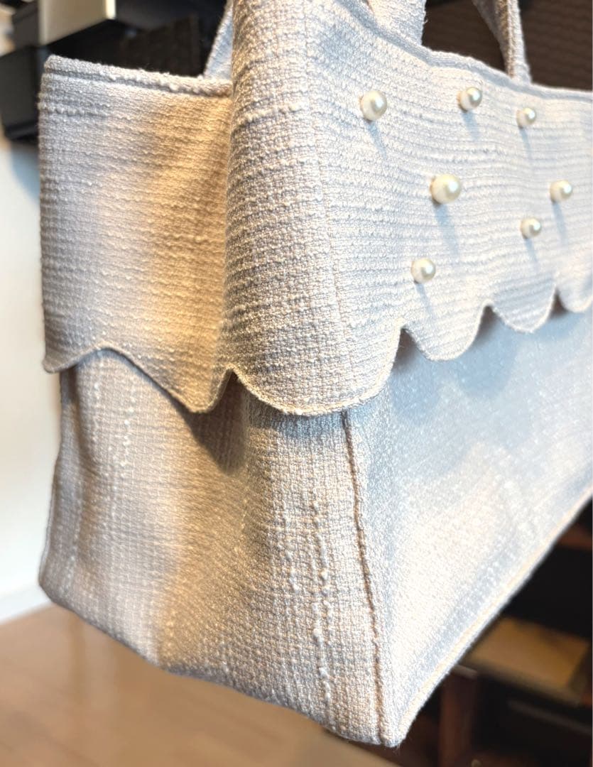 ume　ツイード スカラップ サブバッグ スクエア パール オフホワイト