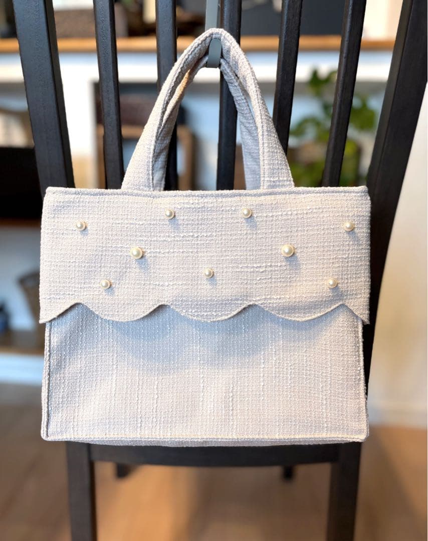 ume　ツイード スカラップ サブバッグ スクエア パール オフホワイト