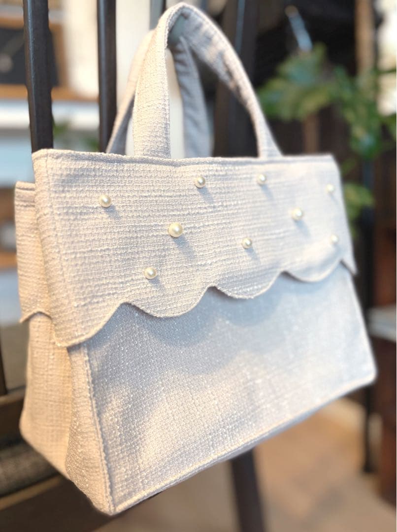 ume　ツイード スカラップ サブバッグ スクエア パール オフホワイト