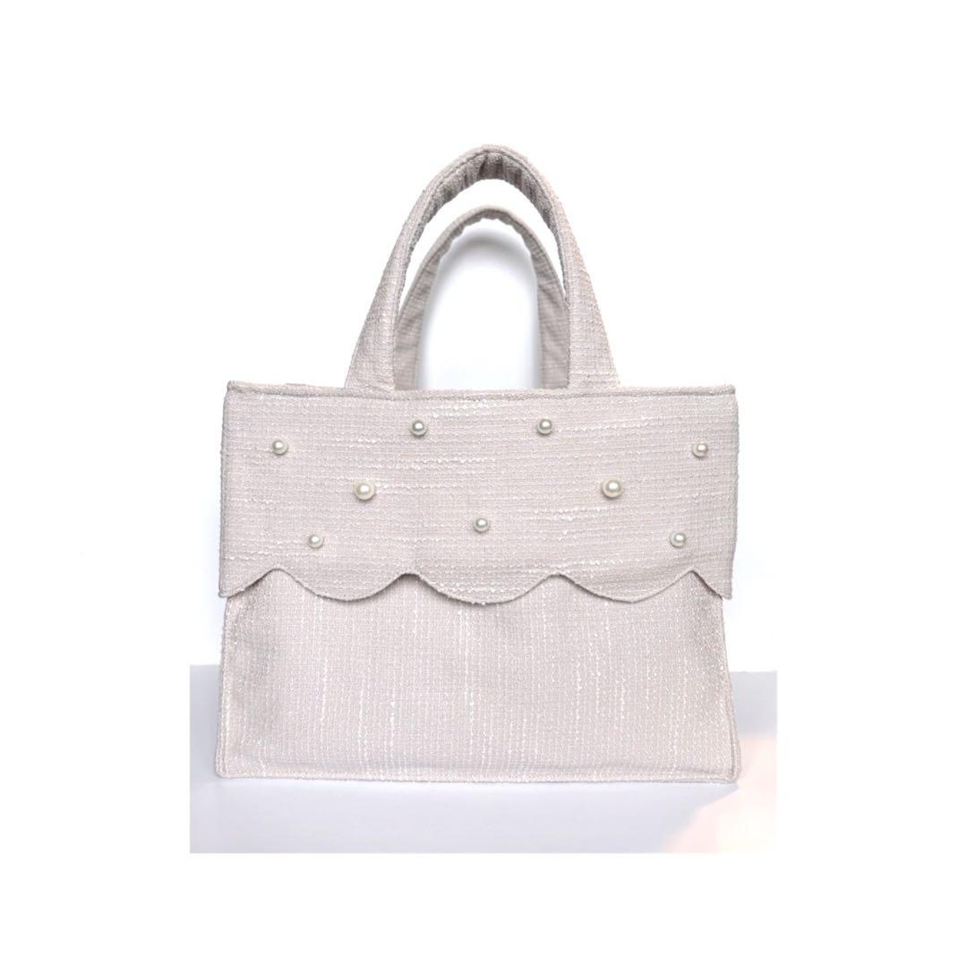 ume　ツイード スカラップ サブバッグ スクエア パール オフホワイト