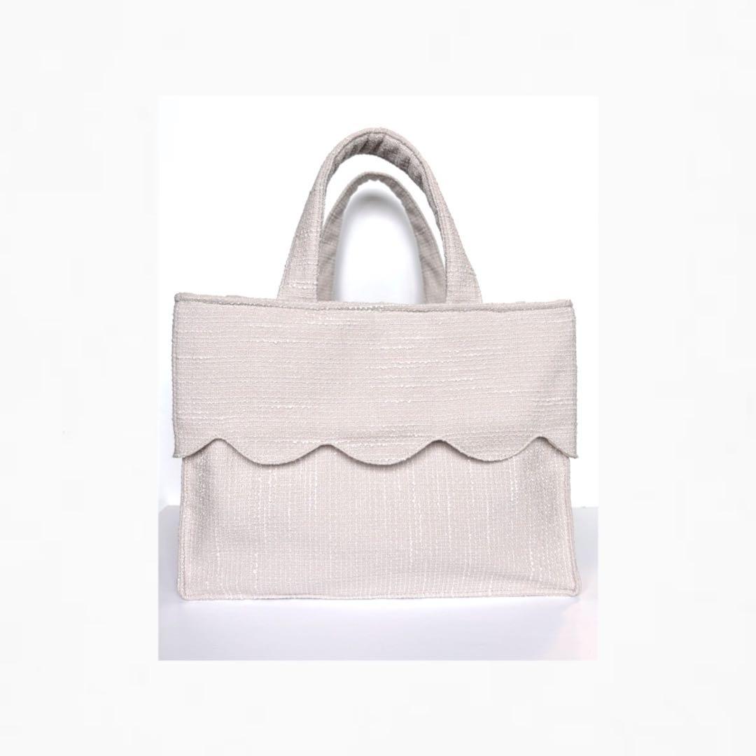 ume　ツイード スカラップ サブバッグ スクエア パール オフホワイト