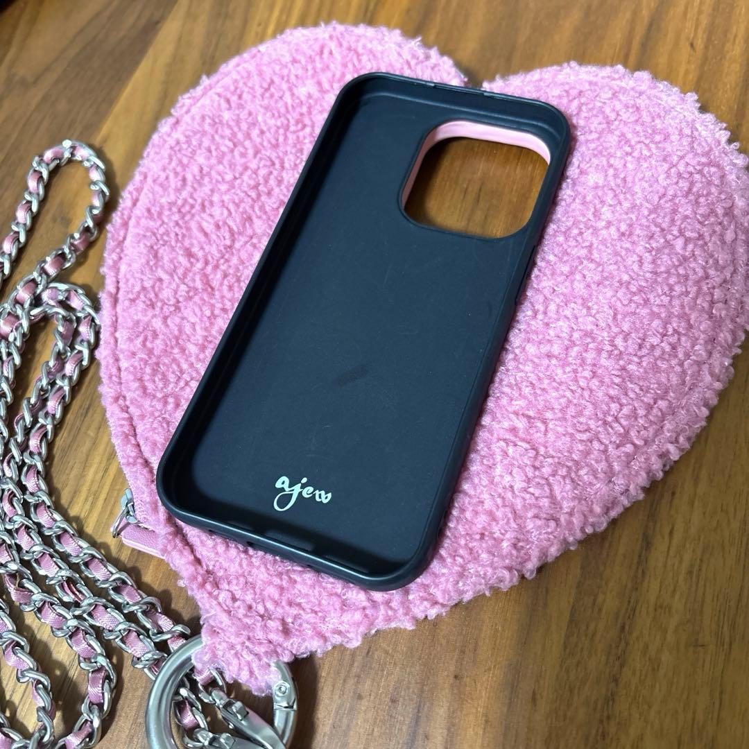 美品 ajew ハート型 iPhone 15proケース pink ピンク