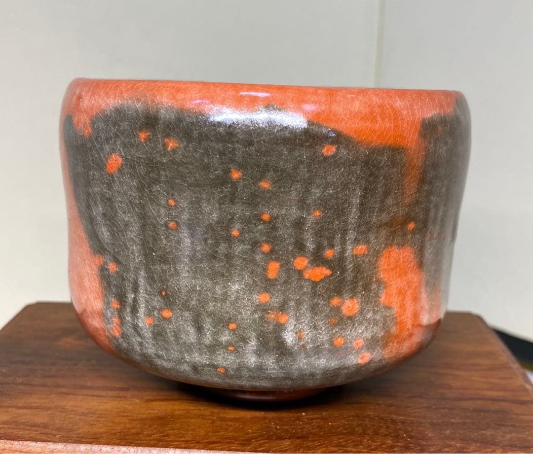 【茶道具】佐々木松楽造　宗入花筏うつし赤茶碗（共箱）
