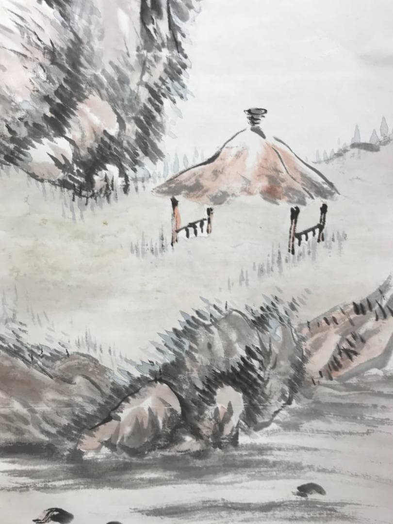 真作/河野華外/江山浮舟画賛/山水図/掛軸☆宝船☆AE-318