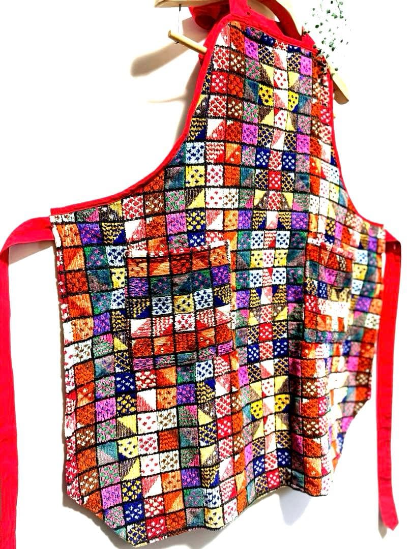 高級タオルショップ　カラカラ　タオル地　エプロン　ジャガード織　パッチワーク柄