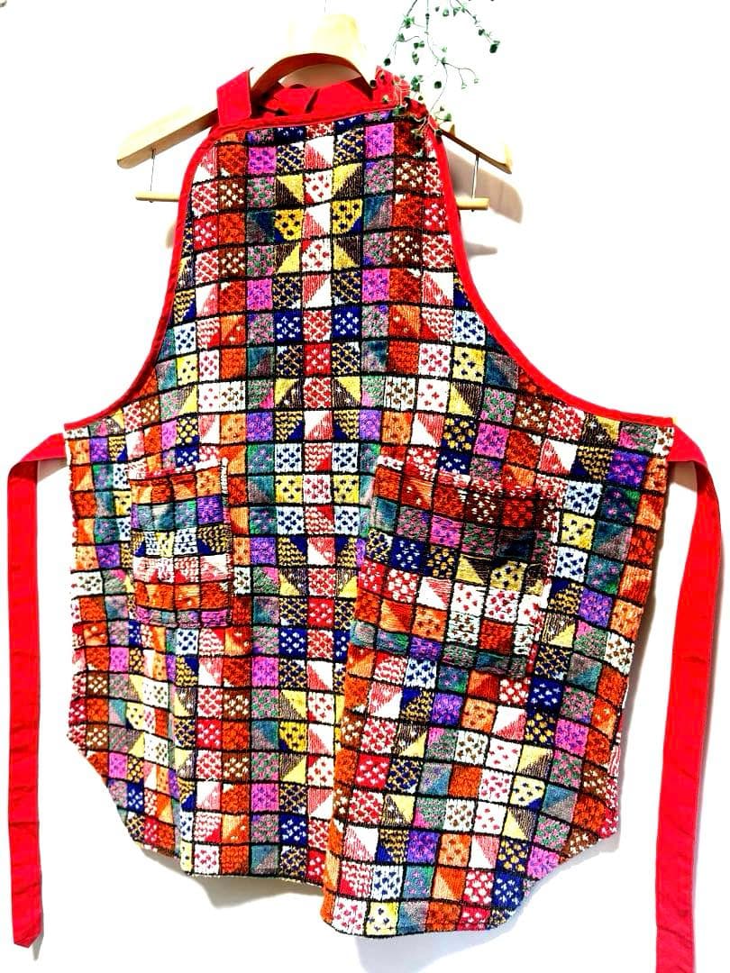 高級タオルショップ　カラカラ　タオル地　エプロン　ジャガード織　パッチワーク柄