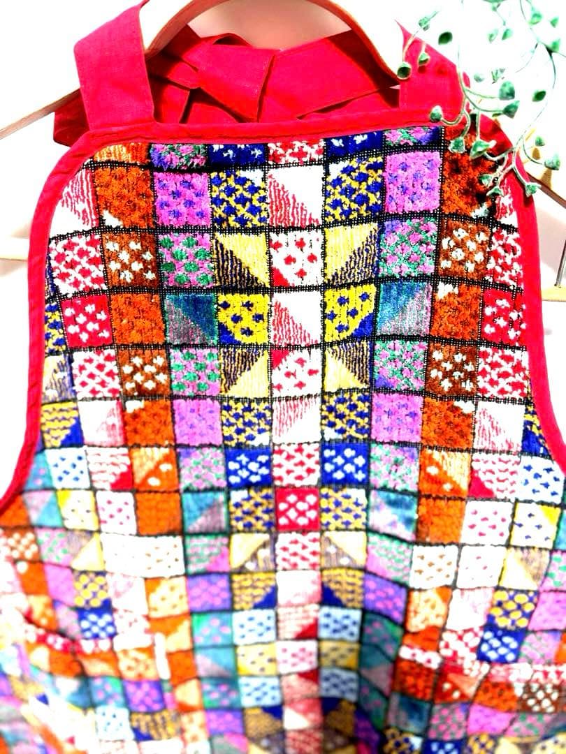 高級タオルショップ　カラカラ　タオル地　エプロン　ジャガード織　パッチワーク柄