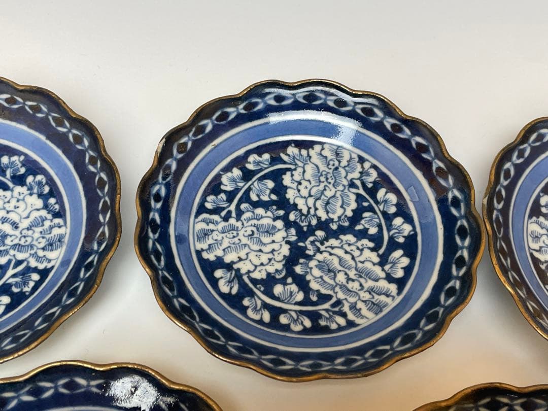 【和食器】古伊万里　上手　牡丹唐草白抜き　小皿　五枚