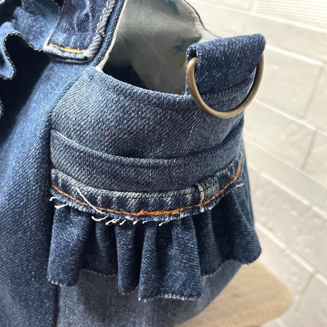 デニムリメイク チューリップバッグ フリルトートバッグ ハンドメイド オーダー