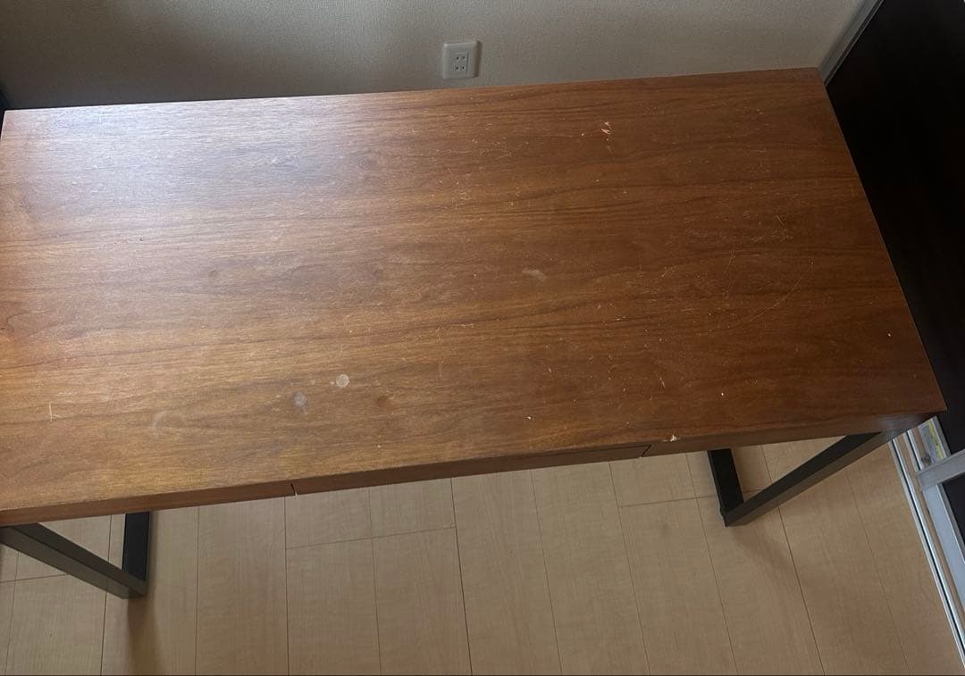 木製アイアン　パソコンデスク 引き出し付き