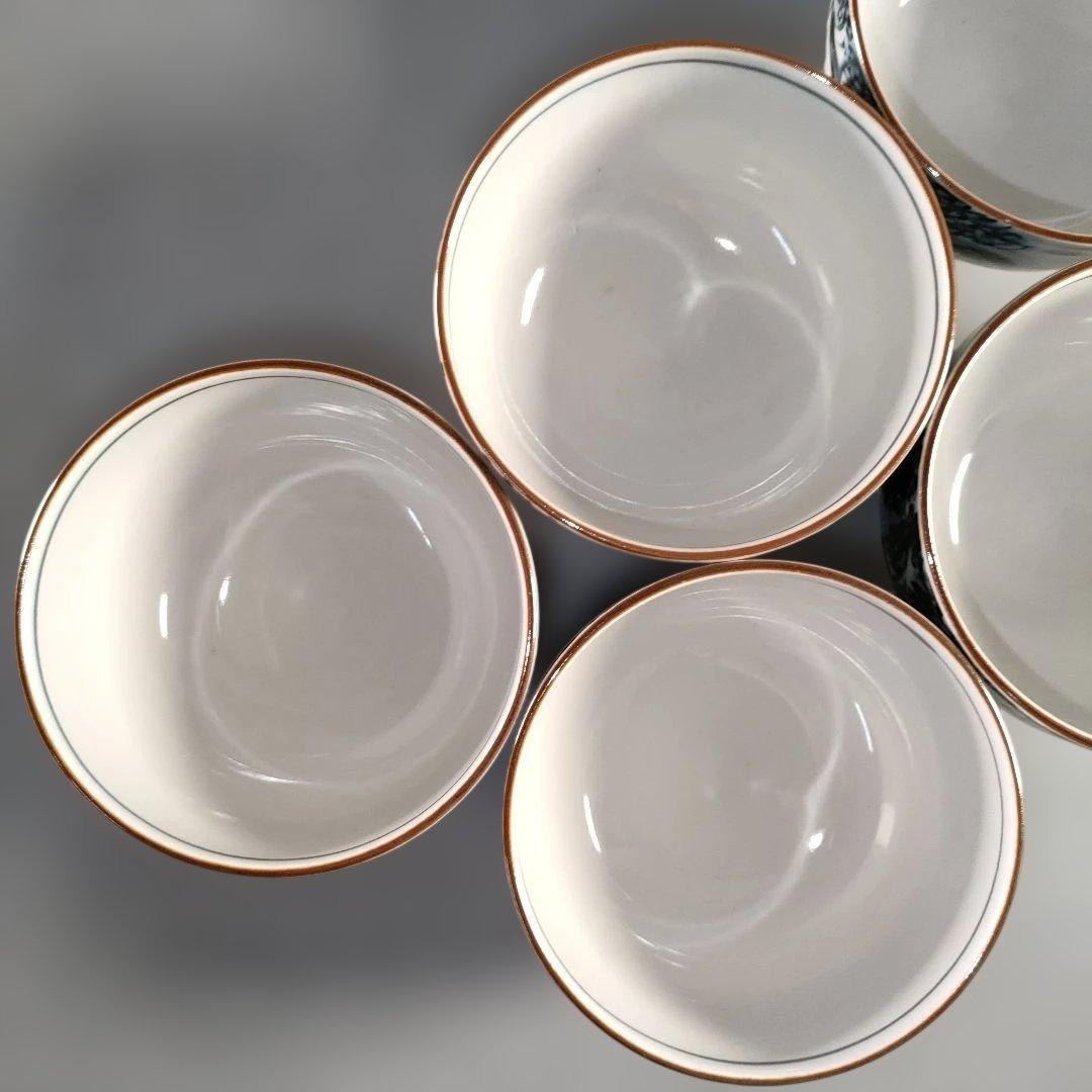 A1384-1/京焼・清水焼/平安瑞古 造/古染山水蓋付汲出茶碗5客/共箱/茶器