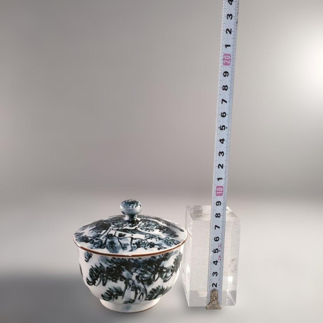 A1384-1/京焼・清水焼/平安瑞古 造/古染山水蓋付汲出茶碗5客/共箱/茶器