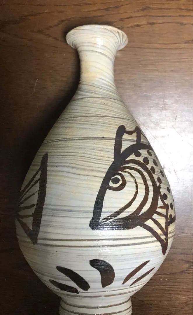 粉青沙器魚文瓶　李朝写し