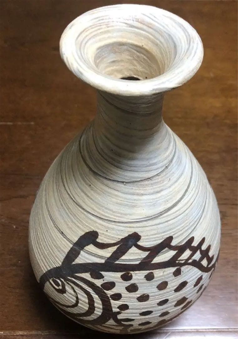 粉青沙器魚文瓶　李朝写し