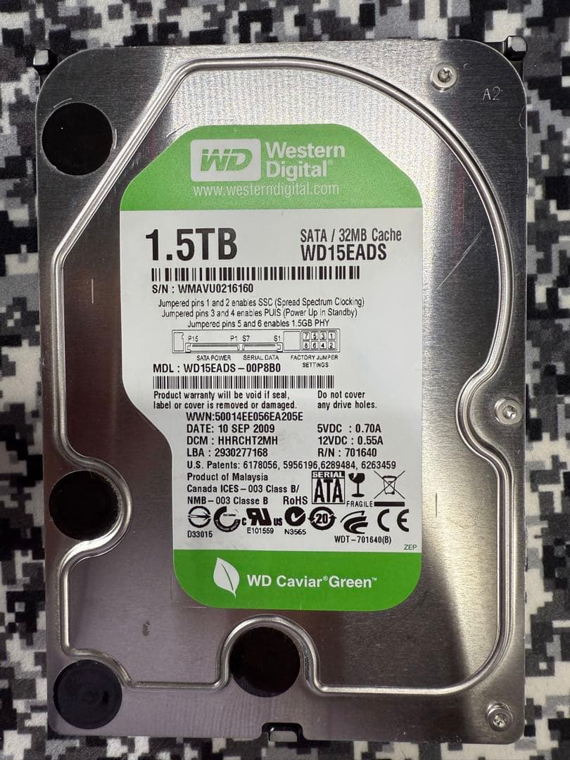 WD HDD 3台（1.５TB、2.0TB、2.0TB）+ アルミ生ケース