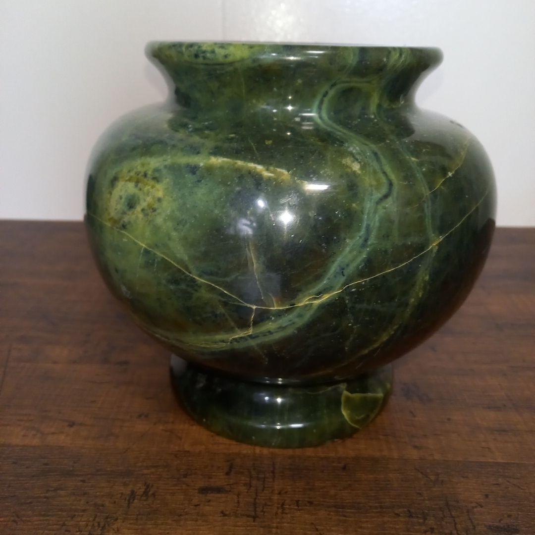 大理石調　花瓶　グリーン　珍品　緑　約６・８キロ　オブジェ　人造石