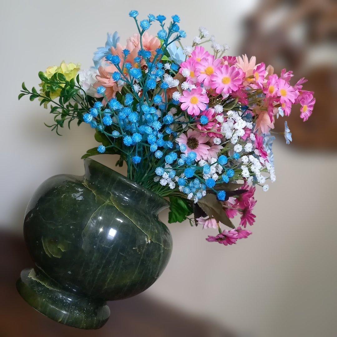 大理石調　花瓶　グリーン　珍品　緑　約６・８キロ　オブジェ　人造石