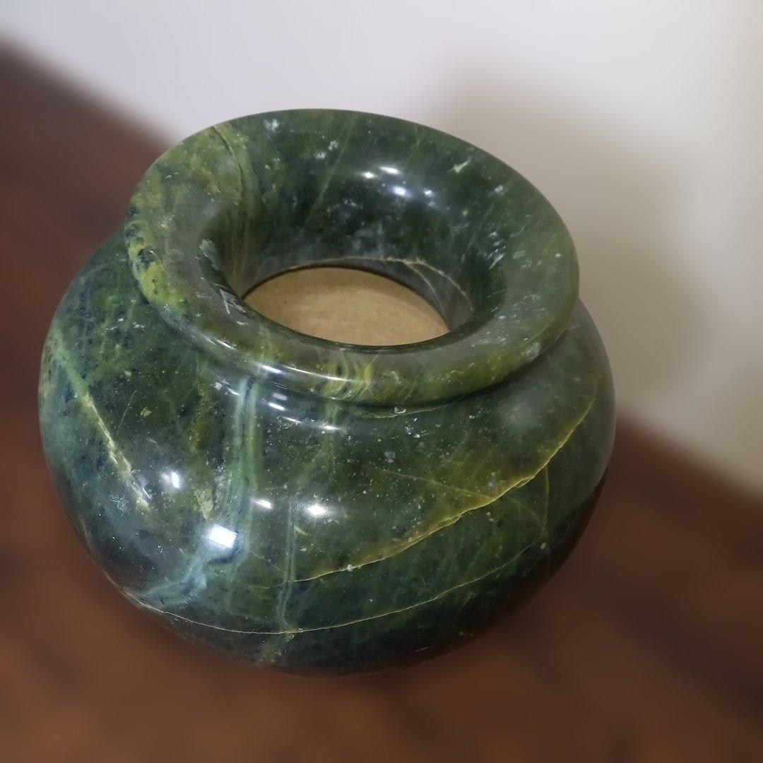 大理石調　花瓶　グリーン　珍品　緑　約６・８キロ　オブジェ　人造石