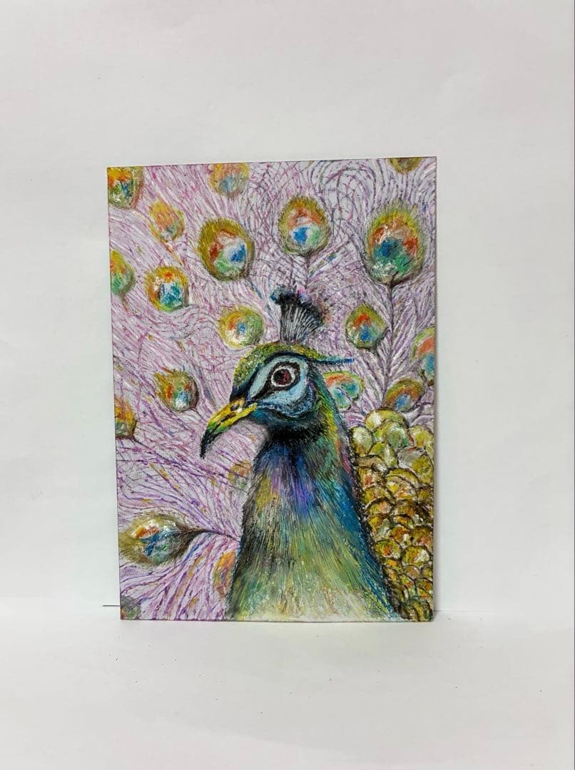 絵　絵画　アート　繊細クレヨンアート　動物　ハンドメイド　現代アート