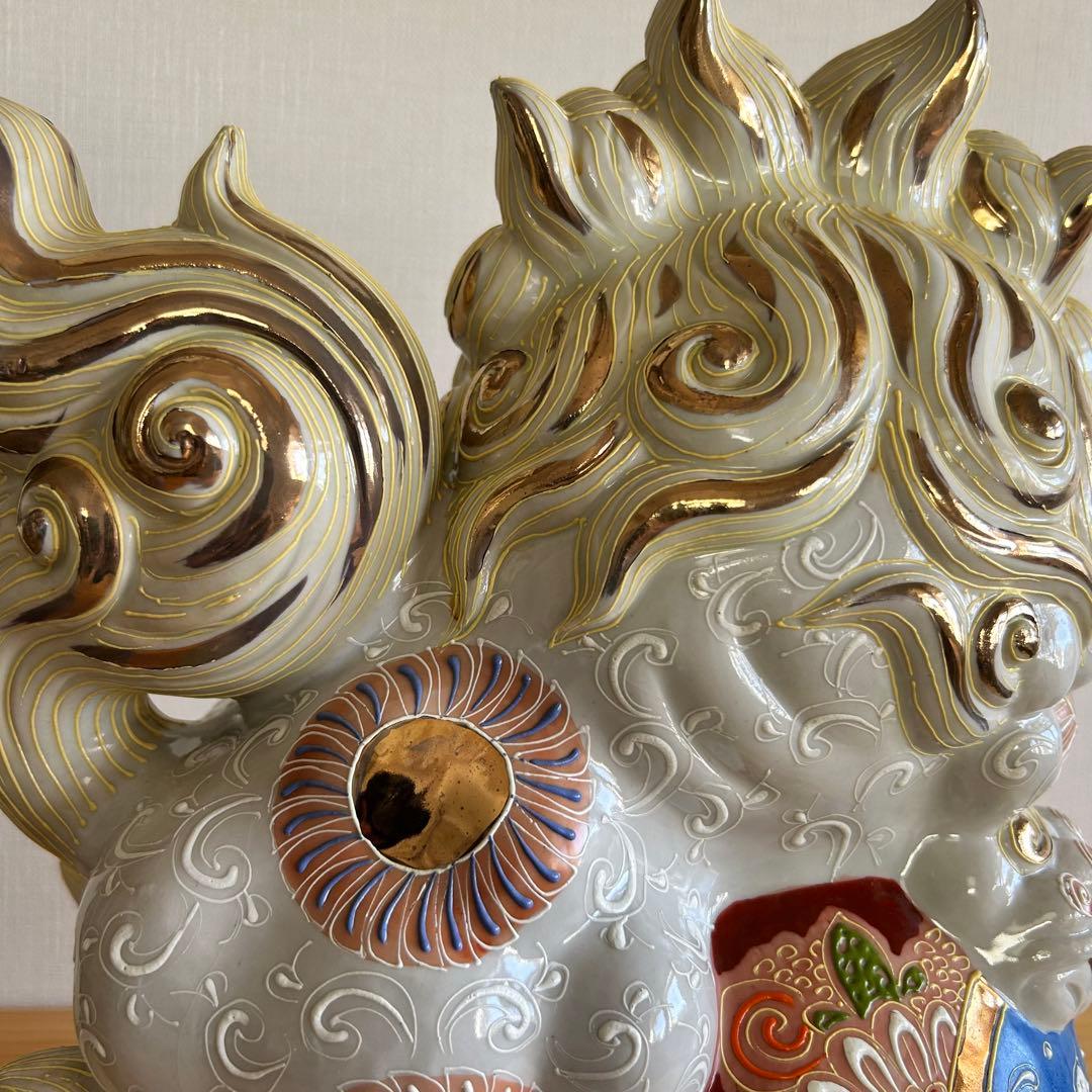 九谷焼　唐獅子　玉乗り獅子　剣獅子　魔除け　縁起物　高さ31cm